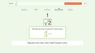 Simplify sqrt(1/2) - Square Root of a Fraction | Tiger Algebra Solver