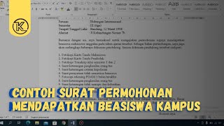 CONTOH SURAT PERMOHONAN MENDAPATKAN BEASISWA KAMPUS