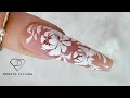 3D gel sugar nail art. Sculpted coffin shape gel nails with 3d gel flower.