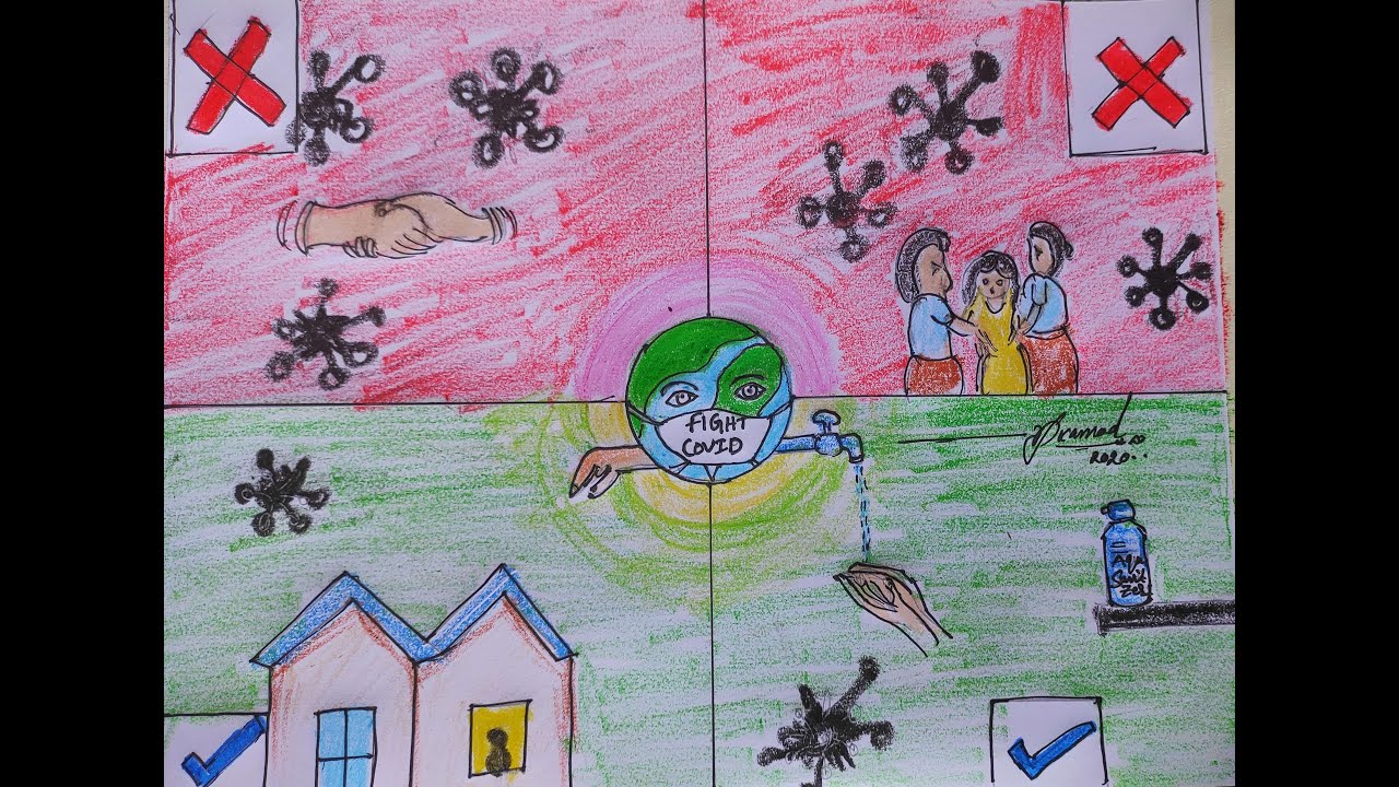 Corona Virus Awareness Poster drawing | how to draw easy poster of Corona | Covid 19 Prevention