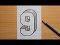 Simple 3d drawing number 9  how to draw easy for beginners shorts