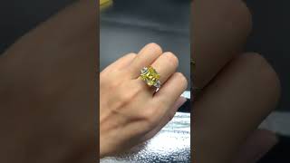 Sayabling 14ct Three-stone Asscher Cut Yellow Sapphire Engagement Ring in Sterling Silver for Women