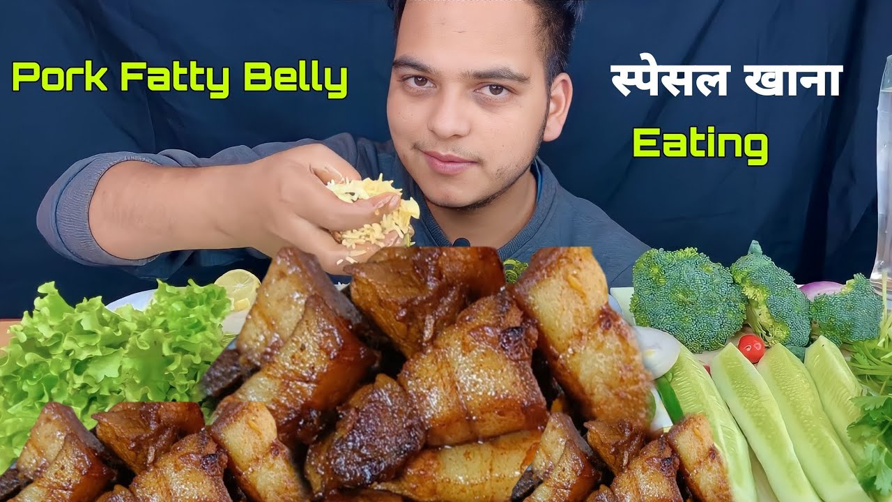 Pork Fatty Belly Basmati Rice Green Vegetable Eating Mukbang