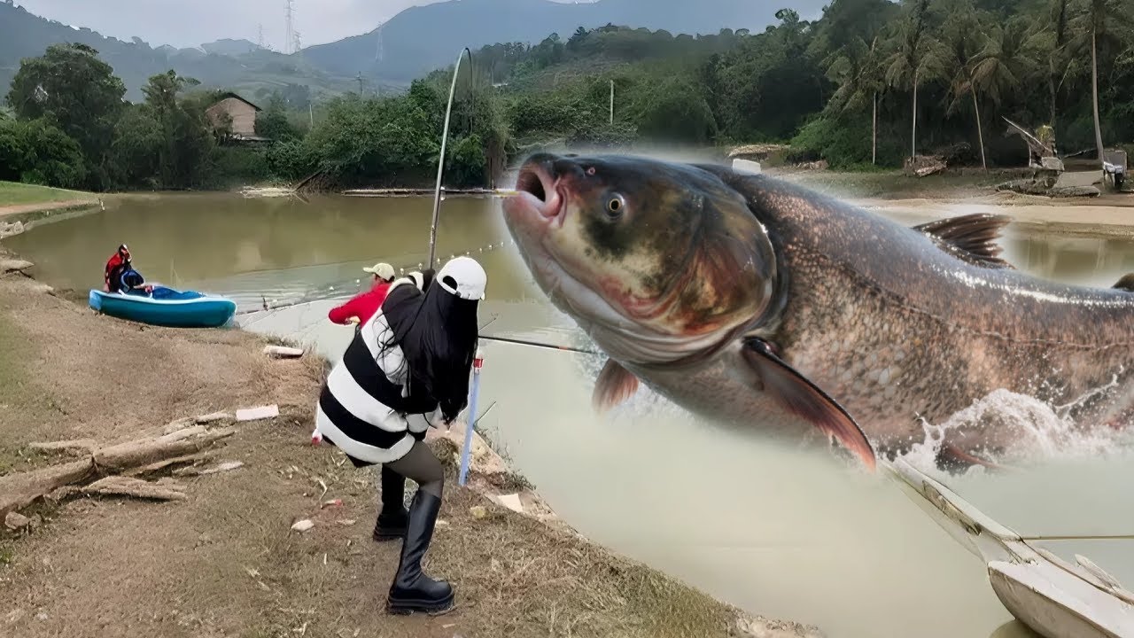 盘黑坑水库嚣张老板！老板小瞧我的小身板，下一秒我反手钓起百斤巨物，老板见状当场懵逼！