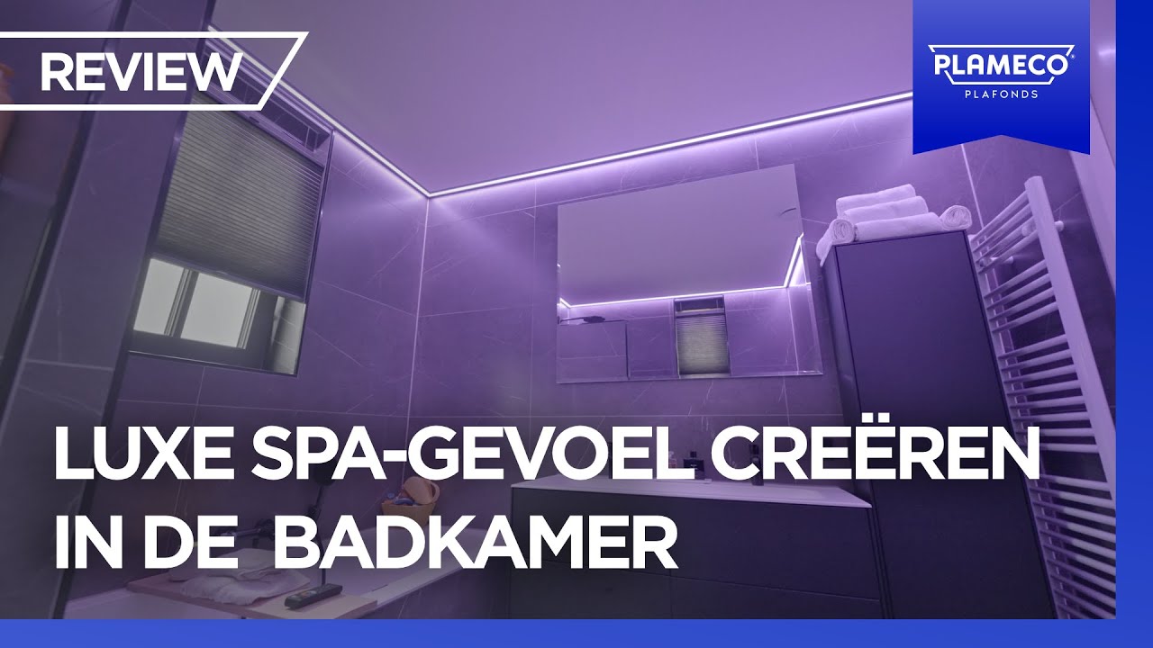 Creëer een luxe spa-gevoel in je badkamer met een Plameco spanplafond met gekleurde LED-verlichting!
