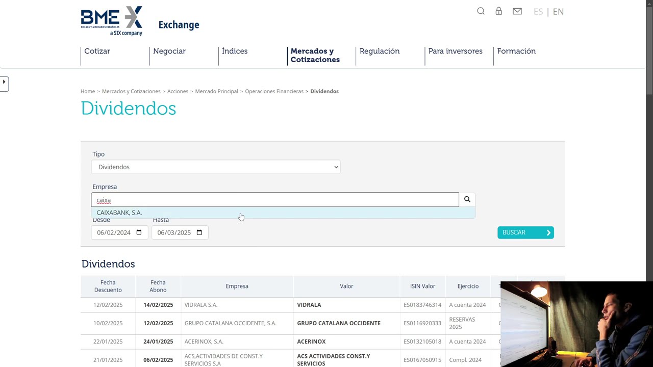 Calendario de dividendos del Ibex 35