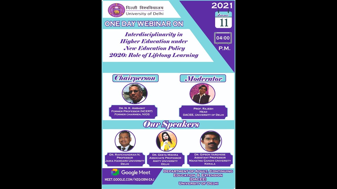 Organizing one day webinar on Interdisciplinarity in Higher Education ...