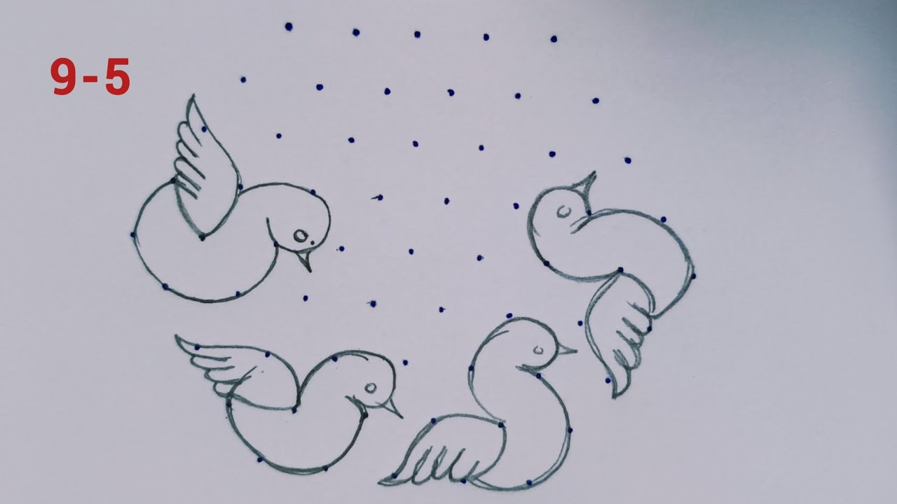 Simple Villaku Kolam 9×5🌺 9Dot Easy bird Muggulu 🌺 Masi Madham Villaku Kolam @shwetarangoliutk 