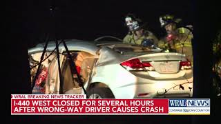 I-440 West closed for several hours after wrong-way driver causes crash