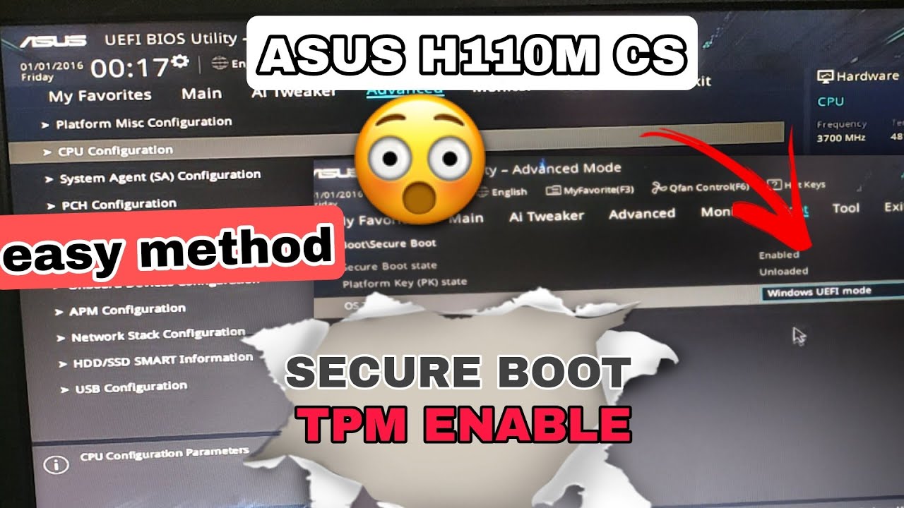Enable secure boot & TPM Asus motherboard Win 10,11 || Intel VT enable ...