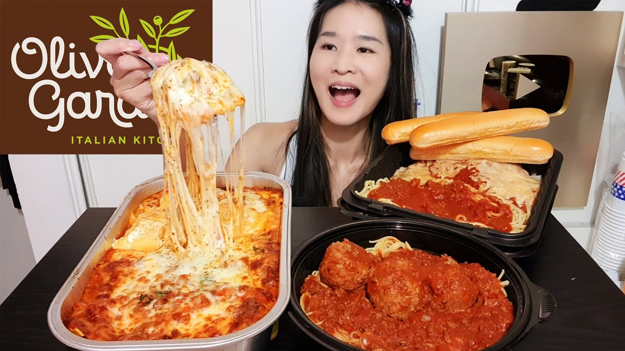 CHEESY OLIVE GARDEN FEAST! Meatball Spaghetti, Ravioli Lasagna & Eggplant Parmigiana - Mukbang Asmr