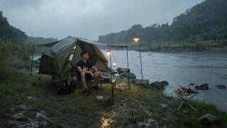 ALONE in HEAVY RAIN 🌧️ Cozy Solo Camping in the Wild Forest