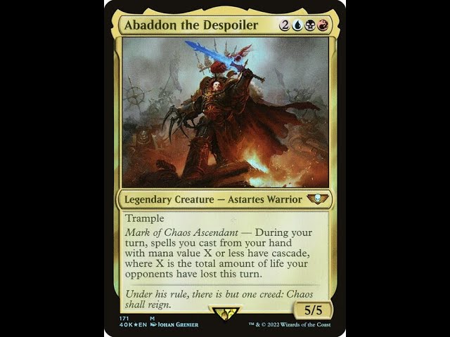 mtg abaddon the despoiler commander deck Abaddon the Despoiler (Display Commander) (Etched Foil) [Warhammer 40,