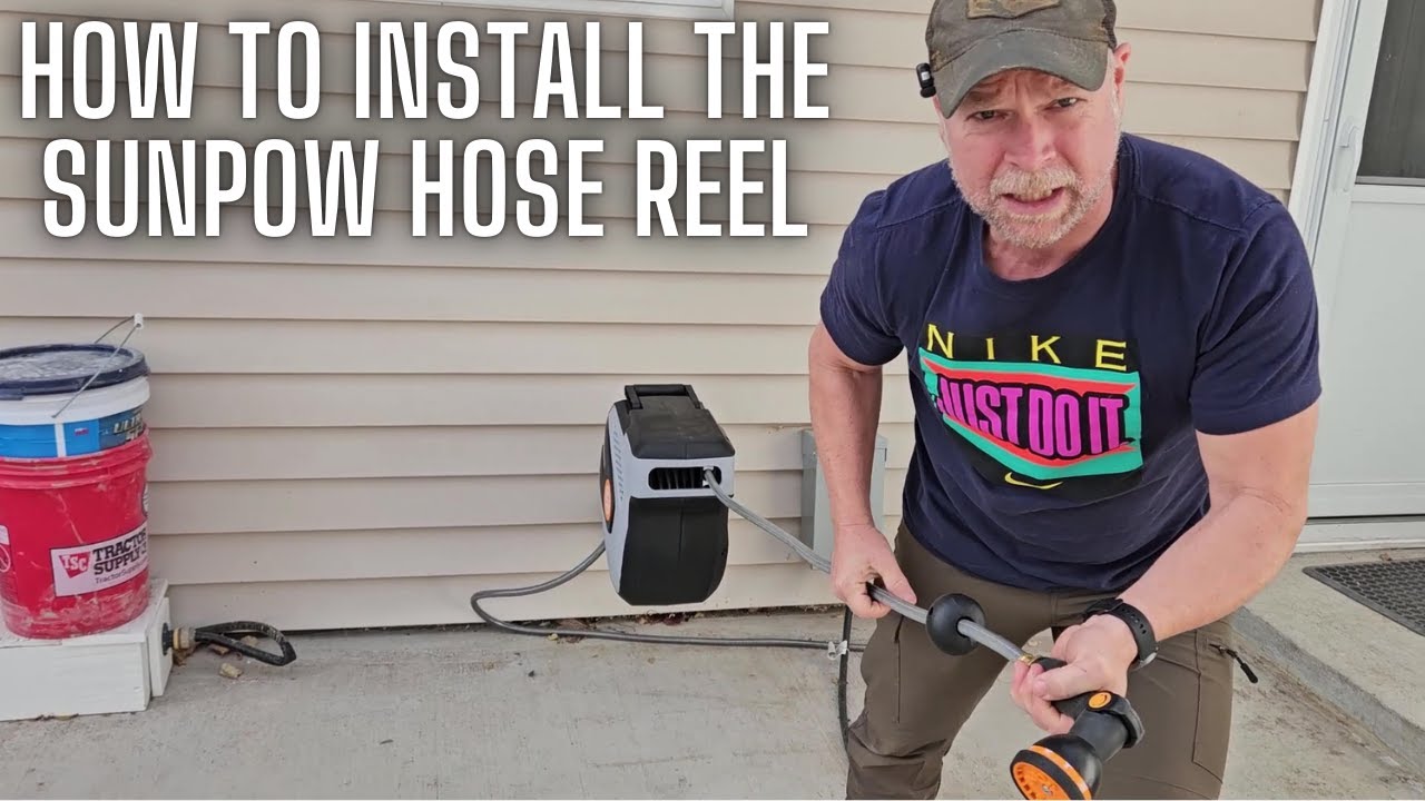 SUNPOW Retractable Garden Hose Reel - 1/2 inch x 50ft Wall Mounted Hose ...