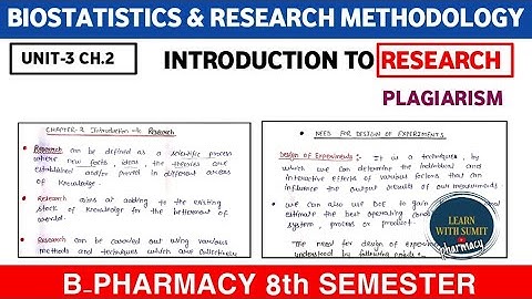 Introduction to Research, Need For Research, Plagiarism | Unit-3 Ch.2 | Biostatistics 8th semester