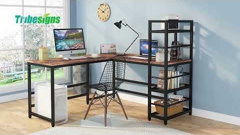 Tribesigns 59 Inch L Shaped Desk with Storage Bookshelf, Reversible Corner Desk JW0070