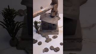 Miniature clay house destruction 😍 #shortsfeed #shorts #clayart #clayhouse #minihouse