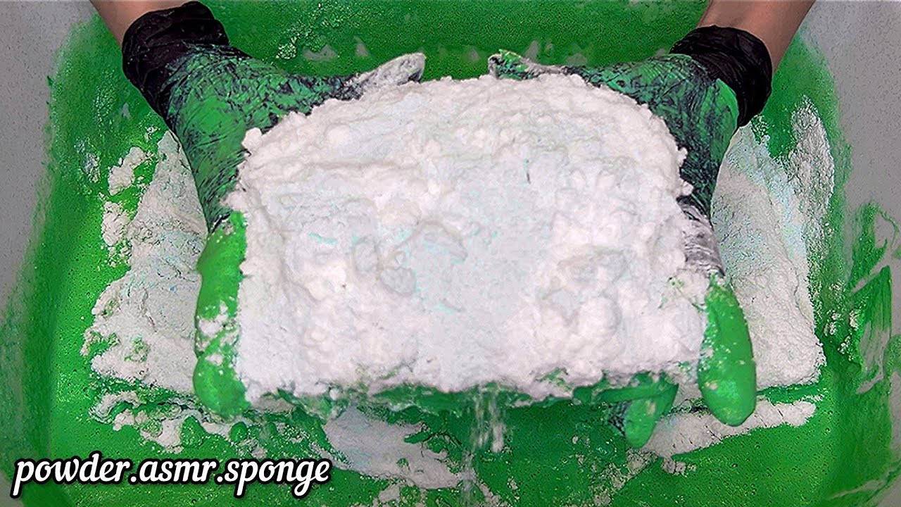 A bottle of liquid soap, green dry paste, baking soda and detergent powder 🤍💚 Asmr squeezing sponge