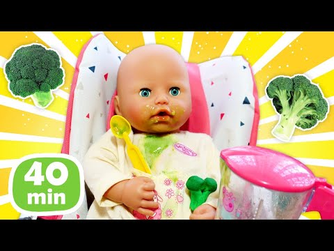 Baby Born Annabelle: jeux comme maman pour filles. Le bébé mange tout seul!