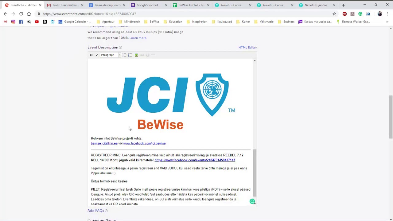 Ürituse loomine Eventbrites
