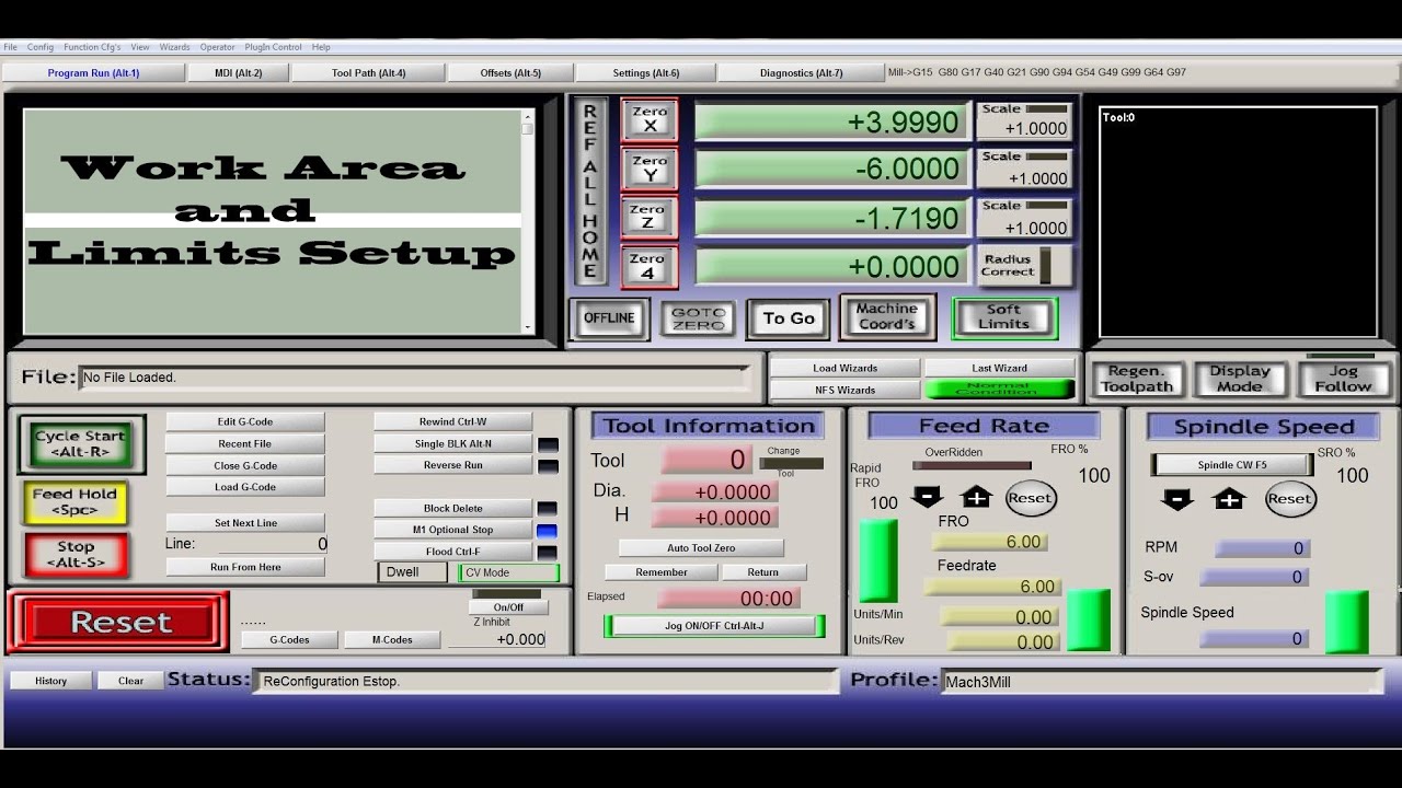 Mach3 Mill - Configuração da area de trabalho e limites (work area table and limits setup) Parte 3