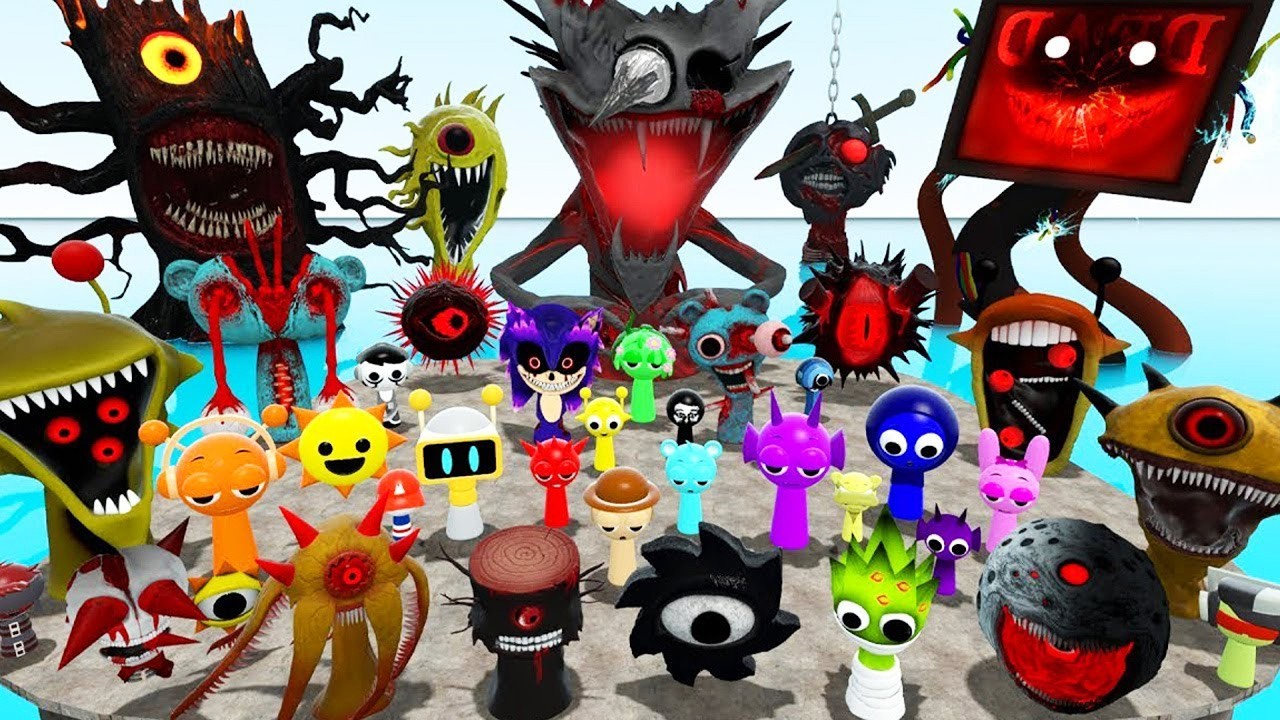 DESTROY SPRUNKI MR SUN MOON TREE FUN COMPUTER ALL PHASE in FLATWATER (Garry's Mod Sandbox)