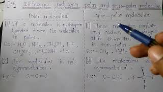 Difference between Polar and Non-polar molecules||Polar molecules||Non-polar molecules||Molecules