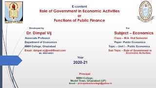 Role of government in economic activities or functions public finance
