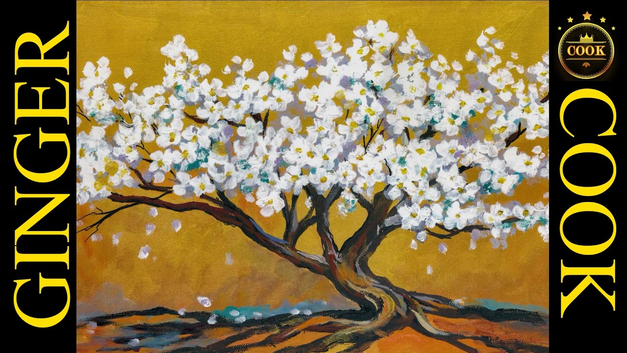 How to Create a Textured Apple Blossom Tree with Gold Metallic Background – Acrylic Tutorial​