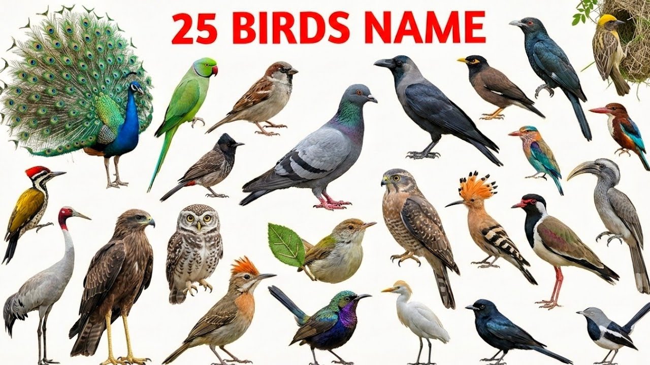 25 पंछियों के नाम बच्चों के लिए | Birds Name English to Hindi | Birds Name for Kids | पंछियों के नाम