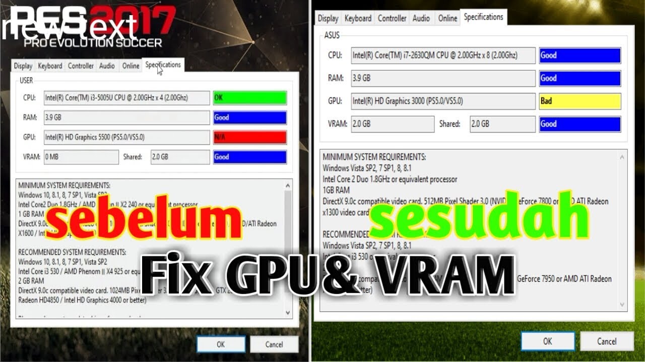 Cara mengatasi GPU&VRAM Pes 2017/2016 PC unable,tidak ...