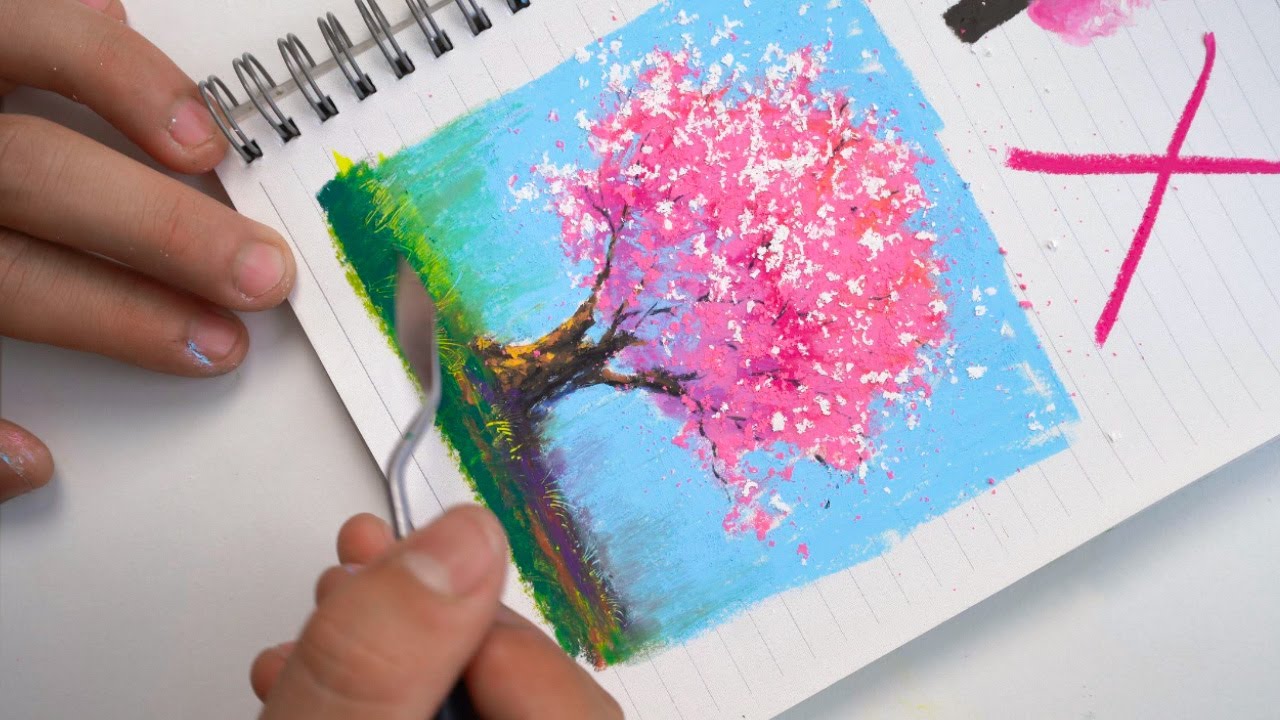 How to draw cherry blossom for beginners - oil pastel technique - YouTube