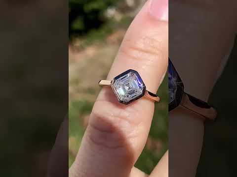 Asscher Moissanite Bezel Solitaire Ring ring video
