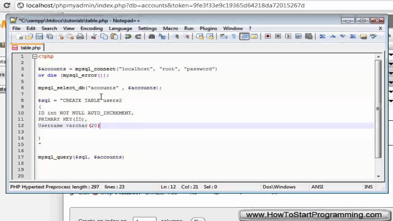 PHP Tutorial 27 - MySQL Creating A Table (PHP For Beginners)