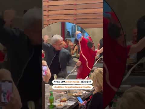 Nvidia CEO Jensen Huang Noodling Skills  at the hotpot restaurant Haidilao #shorts #fyp #foryou