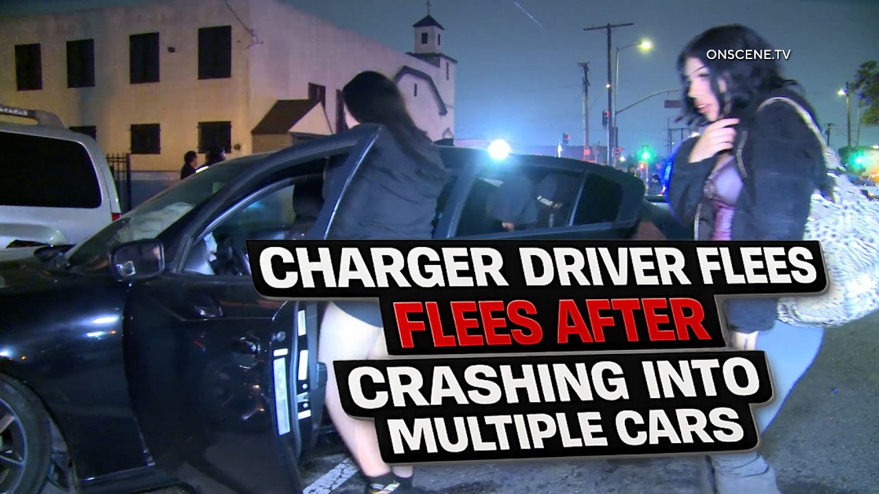 Charger Driver Flees After Crashing Into Multiple Cars - YouTube