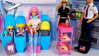 Barbie LOL Family  Travel Routine - Baby Goldies First Airplane Ride