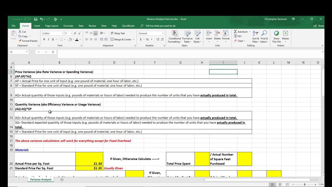 Managerial Accounting - Variance Analysis Practice Exercise - Severson ...