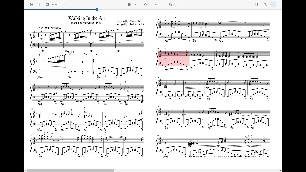 The Snowman - Walking In the Air Sheet music for Piano Solo