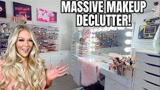 MASSIVE MAKEUP DECLUTTER \& ORGANIZATION 😱 GETTING RID OF ALL MY MAKEUP | KELLY STRACK