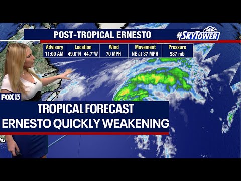 Post-tropical Ernesto quickly weakening