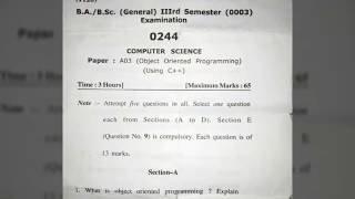 Object Oriented Programming Using C++ || Question Paper || Computer Science