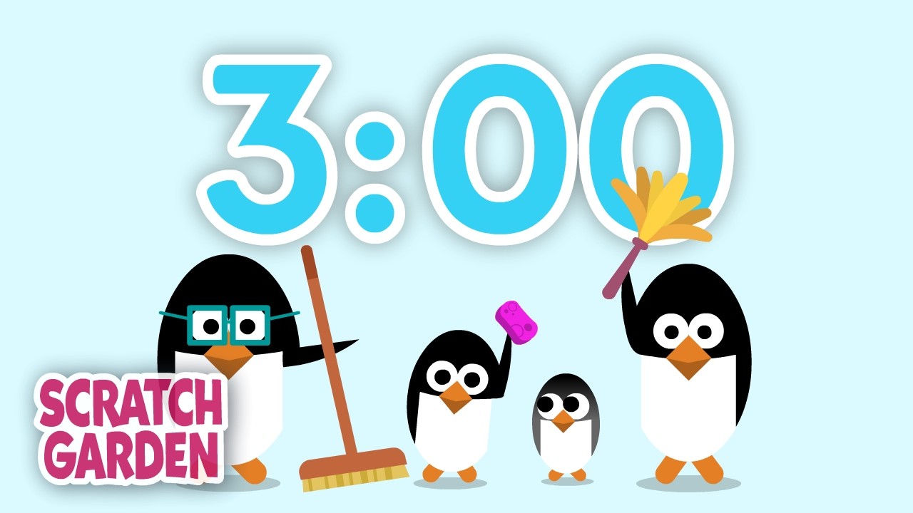 The Three-Minute Clean Up Timer Song | 3 Minute Count Down | Scratch Garden