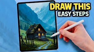 Draw a Cozy Mountain Cabin in Procreate | Step-by-Step Tutorial
