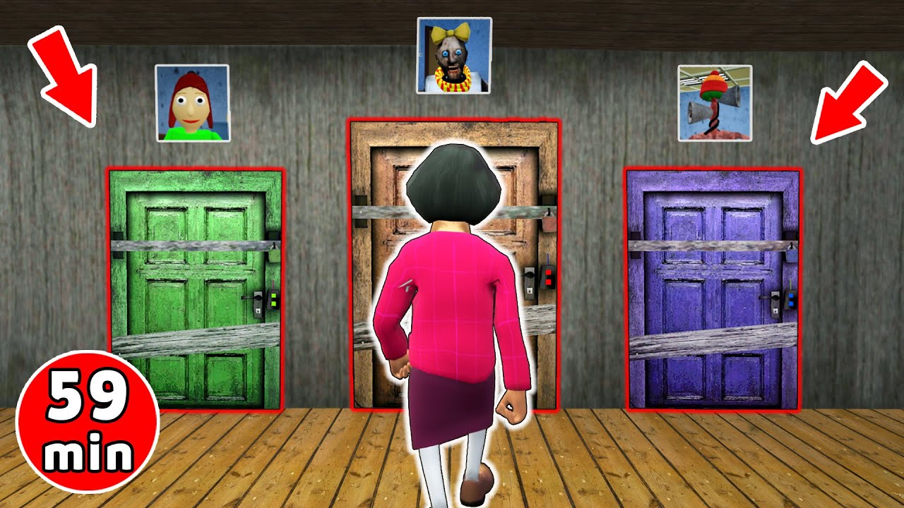 Scary Teacher vs 3 New Door !! Secret Granny ?! - funny horror animation (60 mins of fun #6)