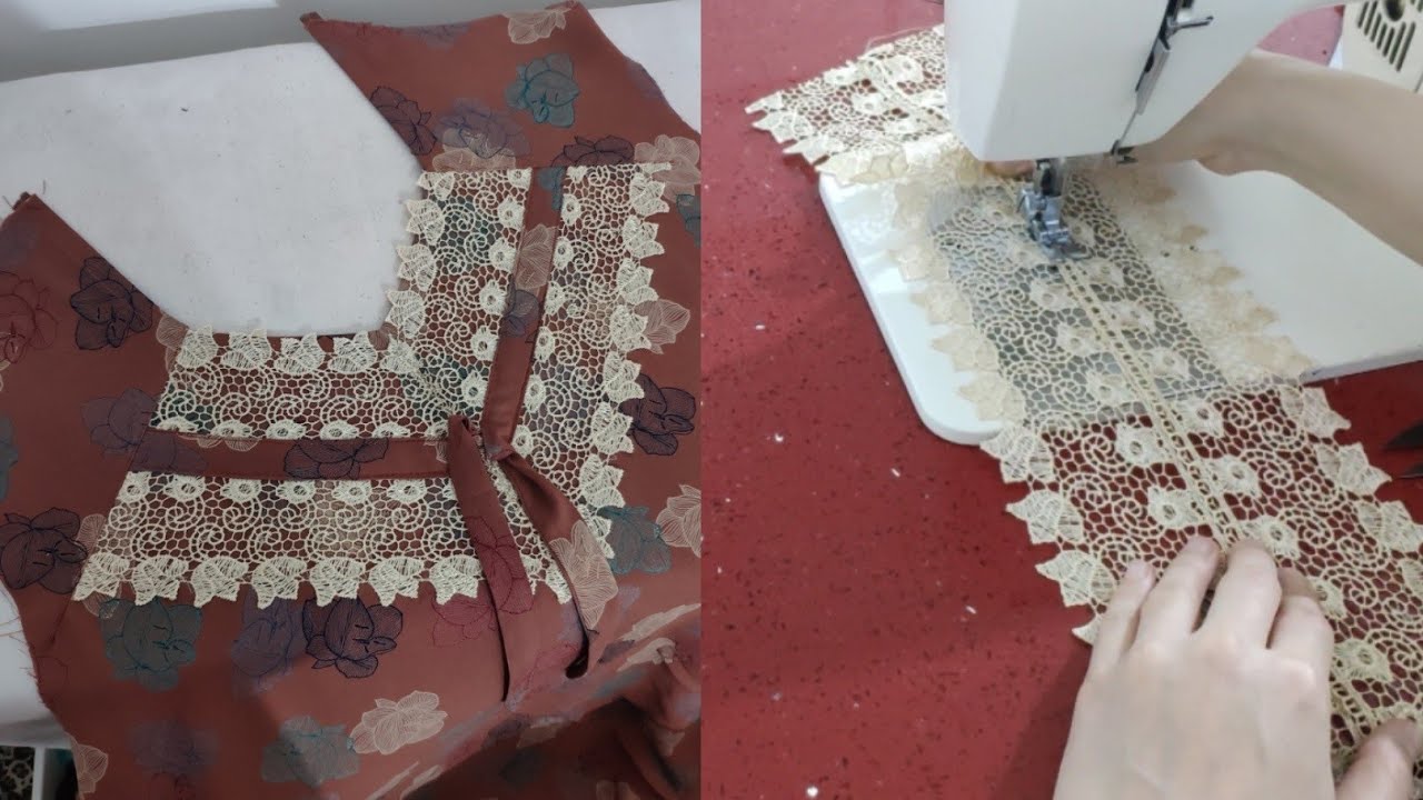 neck design with lace/ cutting and stitching/ size XXL