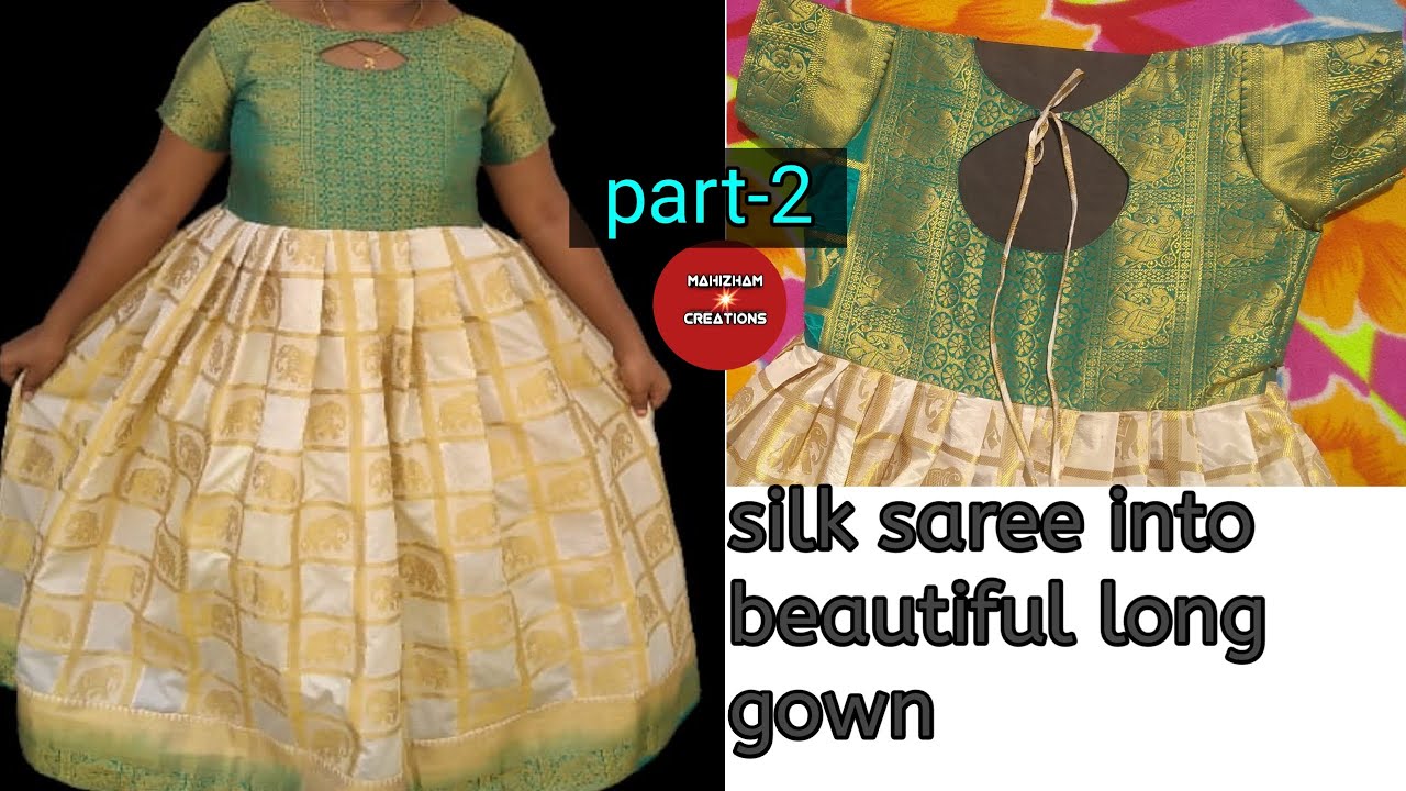 Old Saree convert into Long gown cutting and stitching in Kannada - YouTube