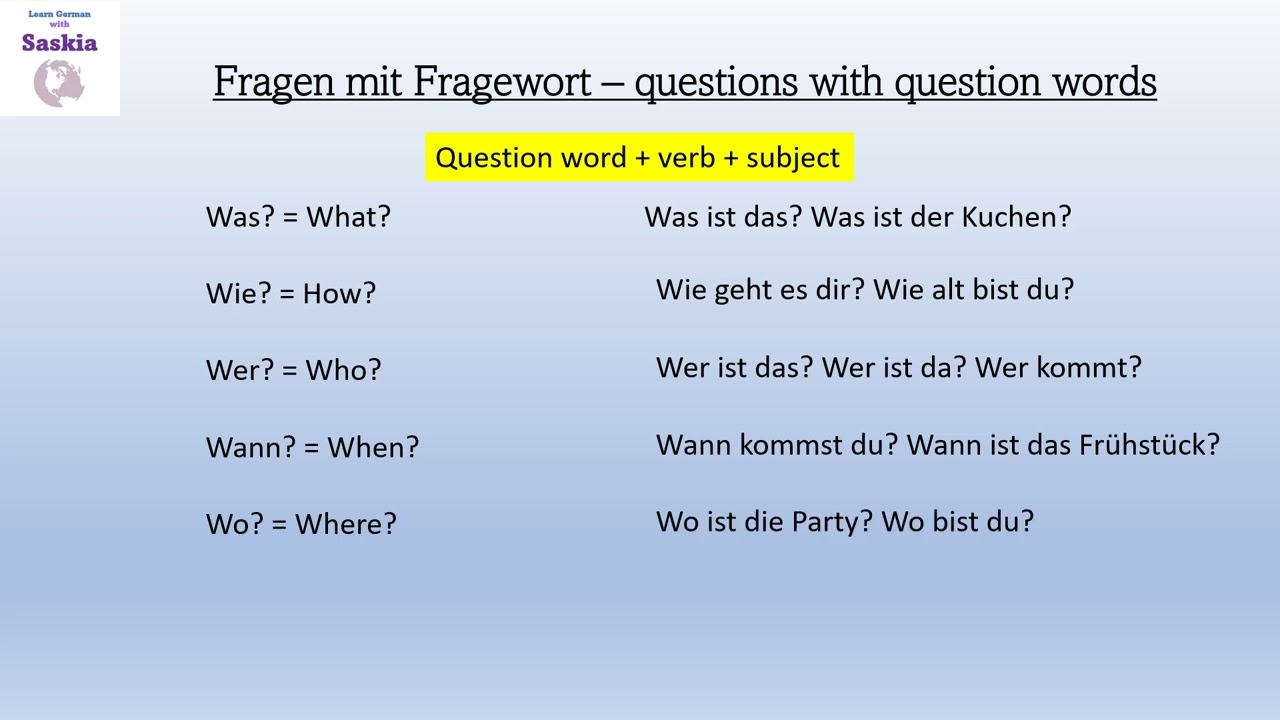 Question Words In German Wwwgermanforspaldingorg Youtube