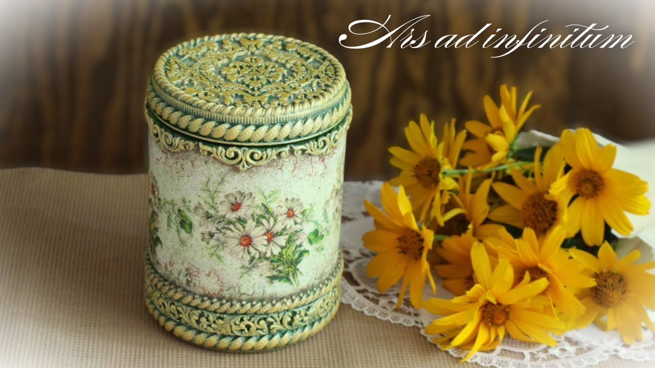 Recykling - ozdabianie plastikowej puszki. / Recycling - decorating a plastic can. Decoupage.