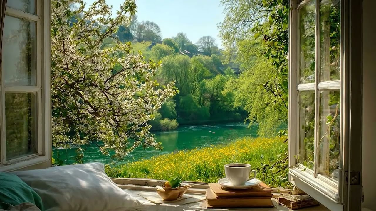 Sunny Spring Window View 🌿🌼 Gentle Nature Sounds (Birds + Water,...) for Peaceful Rest & Unwind